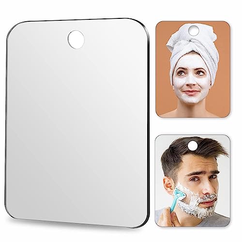 Image of Shower Mirror No Fog Shaving, Anti-Fog Bathroom No Fog Shaving Mirror Plexiglass Indestructible Luxury Plexiglass Makeup Mirrors,7.8 inchx5.8 inch Acrylic Mirror Tiles, Shatterproof Flexible Sheets