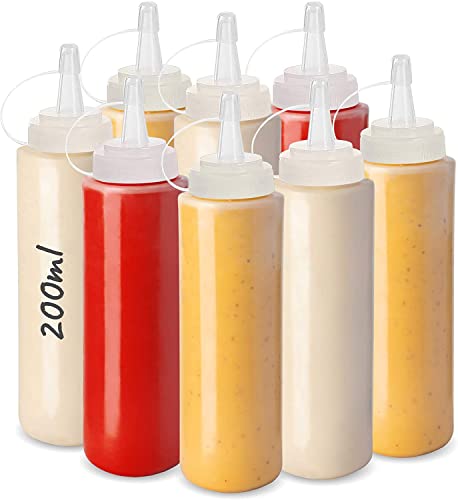 volila Squeeze Flasche für Kochen mit abnehmbarem Deckel, große Soßen Behälter klar und 200ml, perfekt für die Küche und Soßen, Ketchup Flasche, Mayo Ketchup, Senf, heiße Soße und Olivenöl (8er Set) Cover