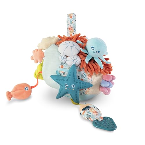 Image of Miniland Baby Teether, Infant Toys 0-6 Months - Sensorial Reef | Plush Baby Rattle, Toddler Toy for Teething, Sensory Development and Textured Fun, Fully Washable, Baby Teether Toys