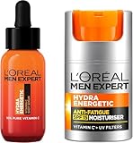 L’Oréal Paris Men Expert Anti-fatigue Duo Gift Set for Men, Vitamin C Shot Serum 30ml and Anti-fatigue Moisturiser With SPF 50ml, Hydra Energetic Duo With Vitamin C*, for Dull and Dry Skin