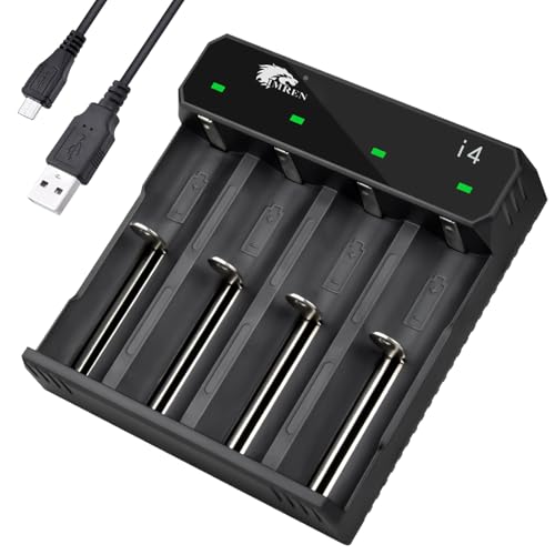 IMREN 26650 21700 Cargador de batería Recargable, 4 Ranura 26650 21700 rápido 3.7V Li-Ion Cargador 18650 18500 18350 17650 17670 17500 20700 21700 26650 batería (con USB)
