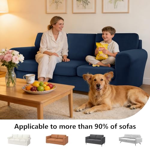 Housse canapé 3 places Ektorp extensible velours bleu royal 7 pièces - 3