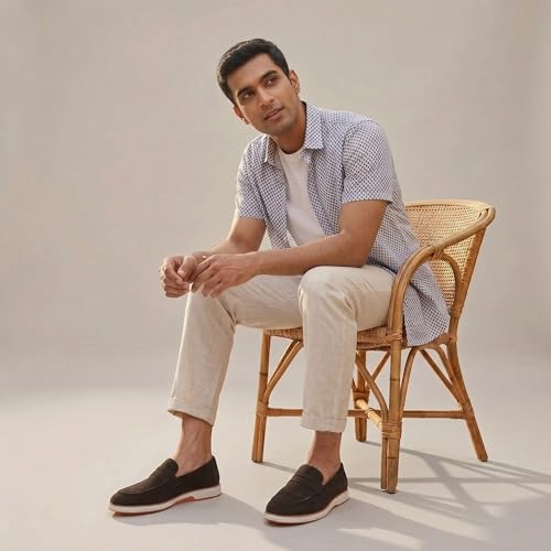 Image of HAYES LONDON Italian Suede Leather Loafers for Men | Casual Slip-On Shoes | Breathable & Lightweight Summer Wear | Comfortable Walking Shoes