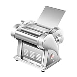 Electric Noodle Maker, 110V 135W Stainless Steel Automatic Noodles Dumpling Commercial Home Pasta Makers w/Double Cutter Design, 8 Gears Adjustable Thickness Dough Pressing Machine