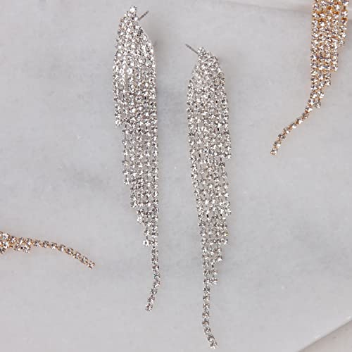 Humble Chic Simulated Diamond Earrings - Darling Waterfall Tassel Cz Statement Chandelier Studs, Angel Wing - Silver #TOP2