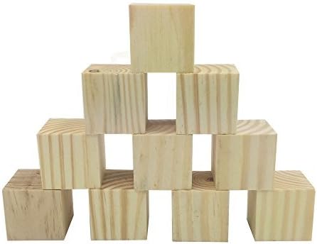 Efivs Arts 2"x2"x2" Wood Blocks Unfinished Wooden Block Cubes for Christmas Crafts and Carving-Set of 10
