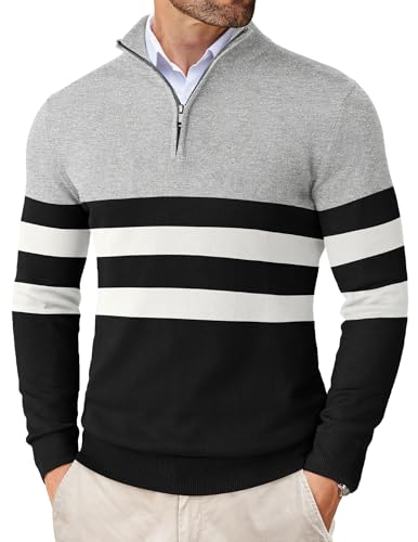 Image of COOFANDY Men's Quarter Zip Up Sweaters Slim Fit Lightweight Mock Pullover