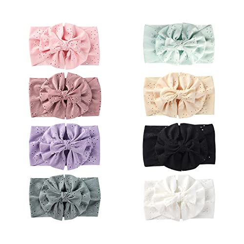 Oneninedream 5'' Baby Soft Floral Embroidery Eyelet Handmade Tied Bow Hairbands Headwrap Hair Accessories For Newborn Infant Girls Toddlers Kids 8Pcs Large Bow #TOP24
