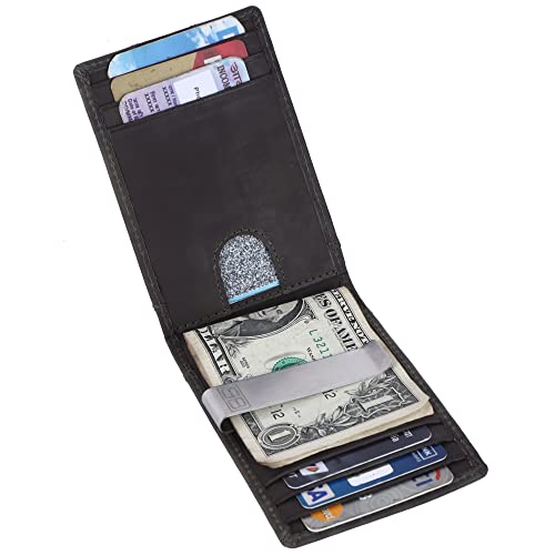 Image of Brooklyn Bridge Genuine Leather Money Clip Wallet for Men Crazy Horse Green - Premium Slim RFID Protected Wallet with Cash Clip & Multiple Card Slots, Stylish Front Pocket Design, Gift for Men