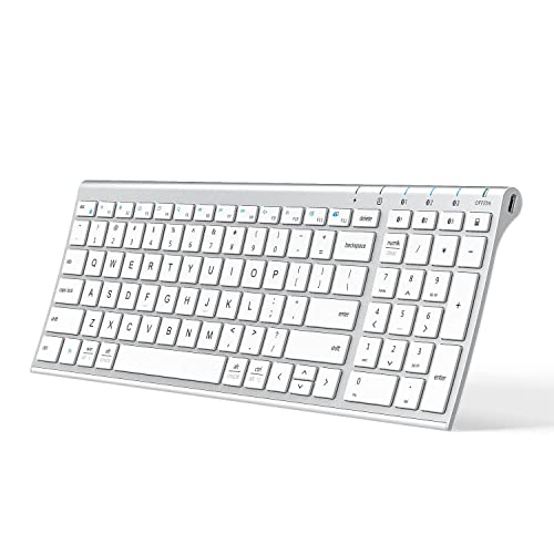 iClever Bluetooth Keyboard BK10, Multi-Device Rechargeable Wireless Keyboard with Number Pad, Ergonomic Design, Ultra-Thin, Minimalist Design Keyboard for Windows iPad iPhone Tablet, Sliver