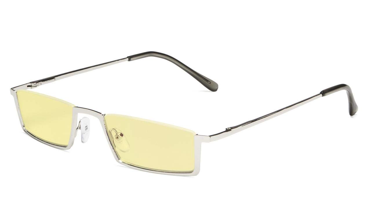 Eyekepper Blue Light Blocking Reading Glasses Half-Rim Computer Readers Eyeglasses-Yellow Tinted Lens Reading Glasses (Silver, +0.75)