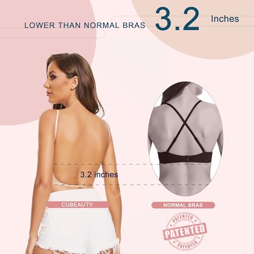 Low Back Bras for Women-Seamless Lightly Lined Invisible Backless Bra-Underwire Plunge Open Back Multiway Halter Bra3