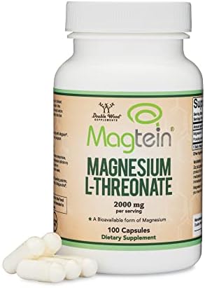 Magnesium L-Threonate Capsules (Original Magtein Formula - Patented and Clinically Studied) – High Absorption – Bioavailable Form for Cognitive Function and Nighttime Support – 2,000 mg – 100 Capsules