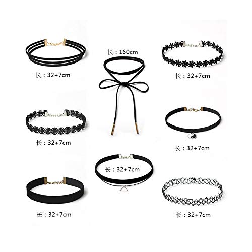 Meqnoig 8 Pcs Black Choker Necklaces Set Goth Retro Lace Velvet Chokers For Women And Teen Girls… #TOP1