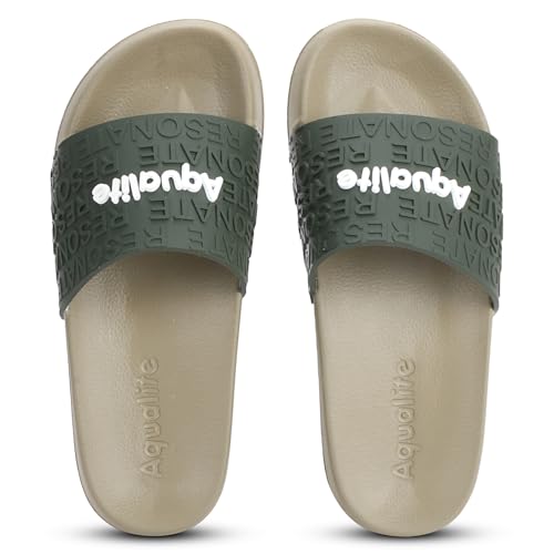 Image of Aqualite NEO-266 Men Slide Slippers with Comfotable Sole Slip-On Flat Flip Flops, Sliders, Chappal & Comfort Insole Slipper for Men