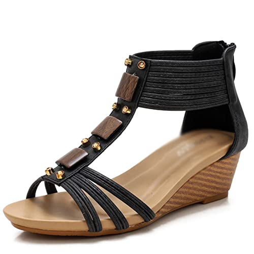 Sandals Slope Heeled Sandals for Women Wearing Thick Soled Sandals with Back Zipper Sandal(A,40)