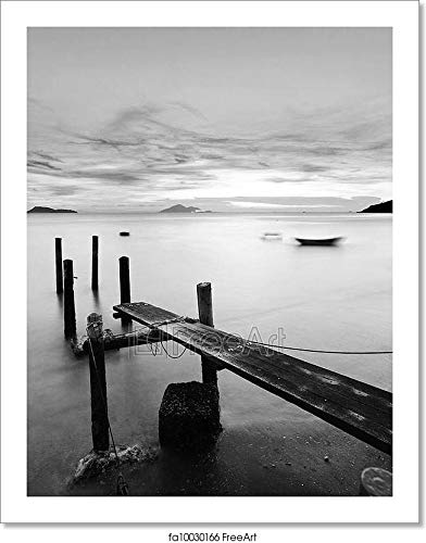 Barewalls Pier at Sunset in Black and White Paper Print Wall Art (10in. x 8in.)