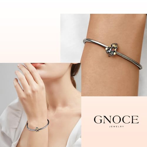 Image of GNOCE Embraces Heart Gemstone Bead Charms 925 Sterling Silver Rabbit Horse Triceratops Snake Monkey Cat Platypus Sloth Bear Pig Yak Ghost Matryoshka Doll Jewelry Gift for Women