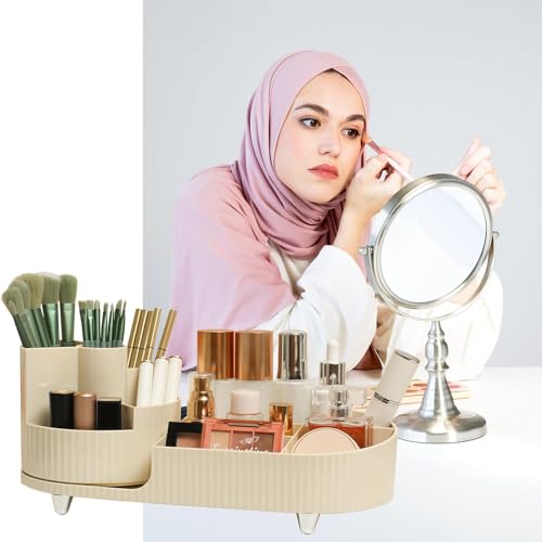 Image of BIG MAKE UP BOX Large Capacity Cosmetic Display Case Bathroom Counter Storager Cosmetics Shelf Organizer,easy to Hold All of Your Skincare Products (Off White)
