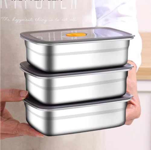 Image of STARKENDY Stainless Steel Food Storage Containers | 316 Food Grade Fridge storage container Leakproof Kitchen Organizer | Freshness Locking, Microwavable & Freezer Safe (1500 ML PACK OF 3)