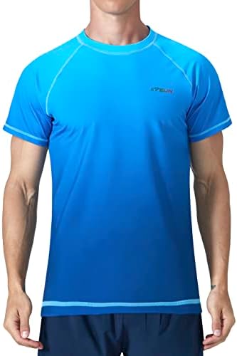 Men's Swim Shirts Rashguard UPF 50+ UV Sun Protection Shirts Quick Dry Cool Fishing Beach Swimming Short Sleeve(Gradient Ocean 4XL)