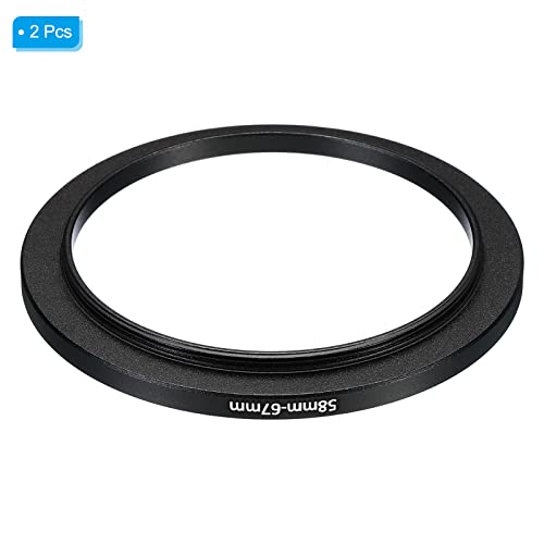 Image of PATIKIL 58mm-67mm Metal Step Up Ring, 2 Pack Camera Lens Filter Adapter Ring Aluminum Filter Adapter Ring for Camera Lenses Hood, Black