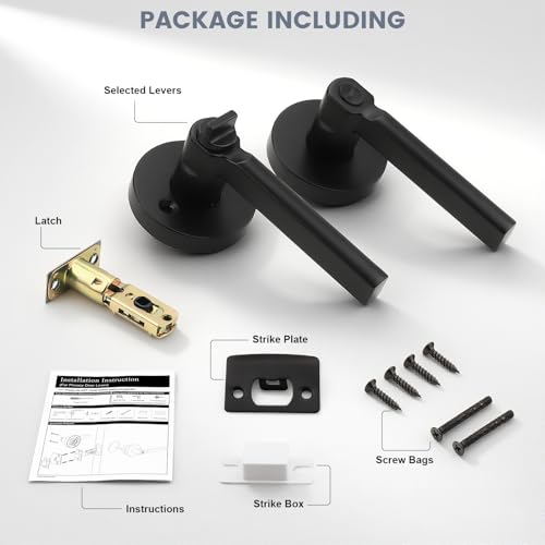 knobelite 2 Pack Black Interior Door Handle with Lock,Privacy Door Lever for Bedroom or Bathroom,Keyless Round Door Lock Interior for Left and Right Hand Reversible by knobelite - Image 8