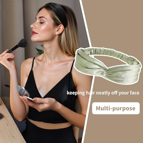 Image of ZLYC Mulberry Silk Headband for Women's Hair, Solid Avocado Cream