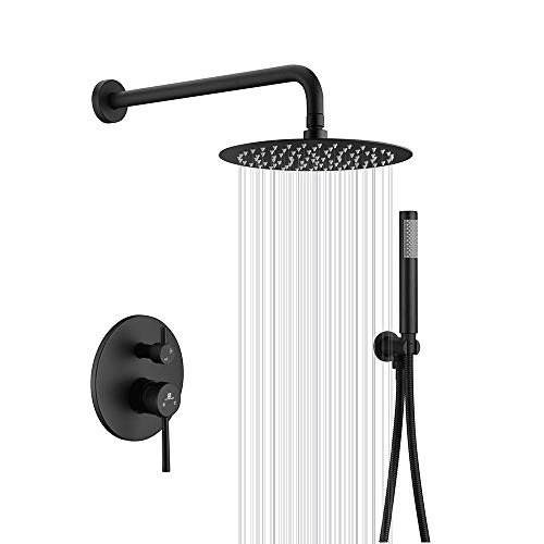 Best Cyber Monday 🔥 HOMELODY Shower System with Valve Shower Faucet Set Wall Mounted Shower Trim Kit with 10" Roud Rain Shower head and Handheld Shower Head Set, Matte Black