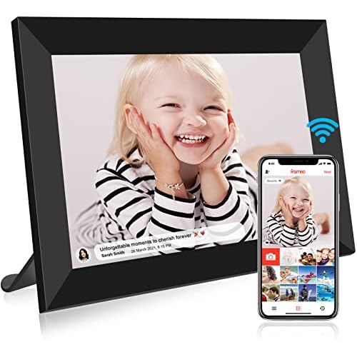 FRAMEO WiFi Digitaler Bilderrahmen 10,1 Zoll, Digitale Bilderrahmen 1280x800 HD Touchscreen Bilderrahmen Digital mit 16GB Speicher, Diashow, Auto-Rotation, Momente Sofort per APP Teilen
