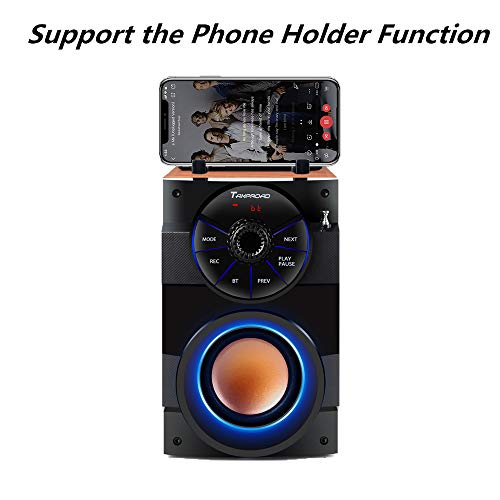 TAMPROAD Portable Bluetooth Speakers with woofer, FM Radio, LED Lights, EQ, Booming Bass, Bluetooth 5.0 Wireless Stereo Powerful Outdoor/Indoor Party Speakers for Home, Camping, Travel