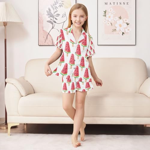 senya Watermelon Ice Cream Satin Summer Pajama Sets Silk Short Sleeve Button Down Sleepwear4