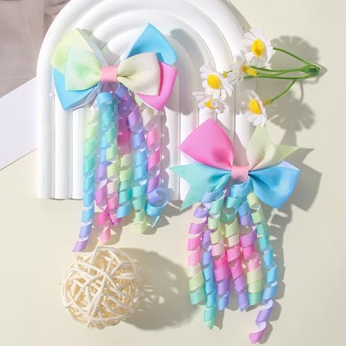 Image of Hodaqe Long Tail Bow Hair Clips for Girls, 2 Pcs | Ribbon bow clips with metal fasteners and flowing tails for ponytails, braids, parties, school and everyday hairstyles.