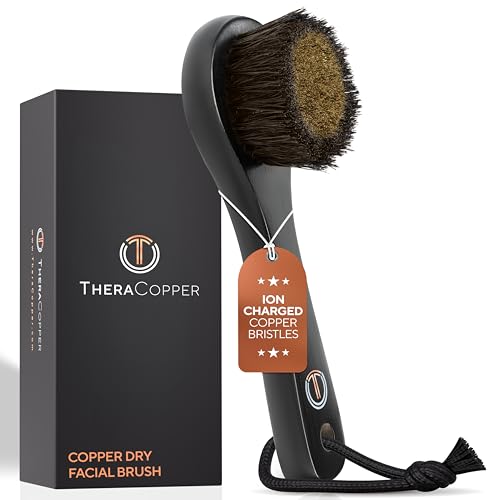 TheraCopper Copper Dry Facial Brush Lymphatic Drainage Facial Dry Brush for Face with Natural Copper Bristles for Improved Circulation & Exfoliation Daily Face Care for Refreshed & Glowing Skin