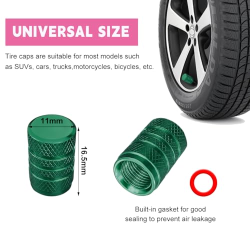 Ziciner 10 PCS Car Tire Valve Stem Caps, Aluminum Tire Air Cap Set, Dust Proof & Corrosion Resistant Stem Covers, Universal Car Accessories for SUV Bike Bicycle Truck Motorcycle (Green) - Thumbnail 2