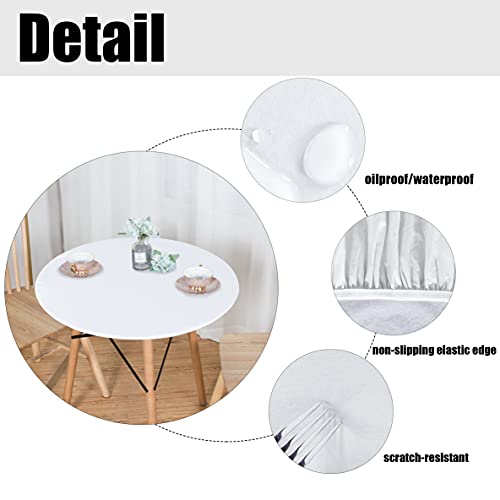 Lushvida Round Waterproof Table Cover Elastic Tablecloth Vinyl Fitted Table Cover Elastic Edged Plastic Table Cover Fits Tables Up To 45"-56" R White #TOP2