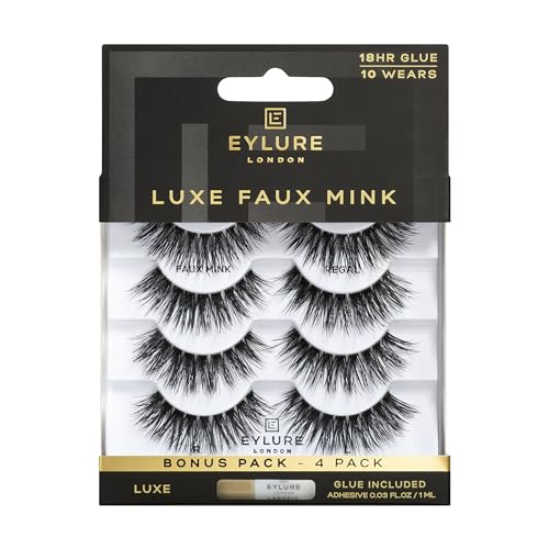Eylure-Luxe-Faux-Mink-False-Lashes-Regal-4-Pairs-Bonus-Pack-Glue-Included-10-Wears Eylure Luxe Faux Mink False Lashes - Regal, 4 Pairs Bonus Pack | Glue Included | 10 Wears - Image 1