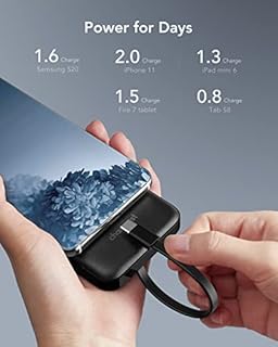 Charmast Power Bank 10000mAh con Cavi Integrati,Caricatore Portatile USB C 5V/3A Powerbank LED Display con 6 Uscite e 3 ingressi per iPhone Samsung Huawei Xiaomi