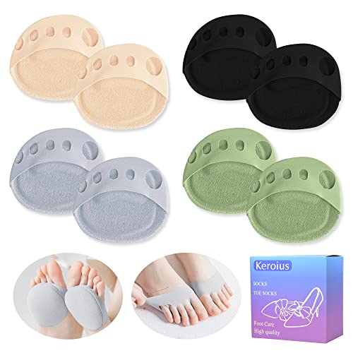 Image of Ball of Foot Cushions Pad,4 Pairs Honeycomb Fabric Forefoot Pads for Metatarsal,No Show Women's Half Socks Pads Invisible Toe Topper Liner Socks Sponge Cushion (Beige /Black /Gray /Green)