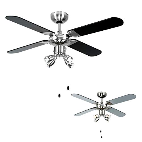 MiniSun | Chrome 42 Modern Ceiling Fan with Spot Lights & Black/Silver Reversible Blades - Complete 3w LED GU10 Light Bulbs [3000K Warm White] | Ceiling Fans & Home Improvements Essential