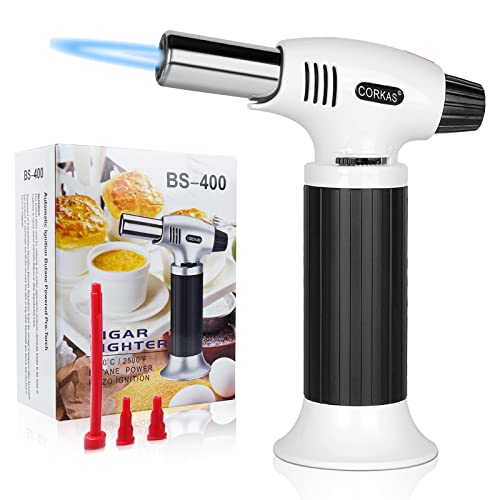 CORKAS Butane Torch, Professional Butane Torch Lighter, Refillable Kitchen Torch Lighter with Safety Lock & Adjustable Flame for Cooking Food, Desserts, Creme Brulee, BBQ & Baking (Gas Not Included)
