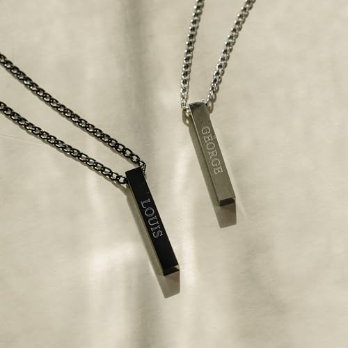 EVE'S ADDICTION Custom Engraved Men's Black Stainless Steel Vertical Bar Pendant, 20" Long Chain - Men's Family Necklaces - Pillar Necklace - Personalized Jewelry for Him - Gifts for Dad4