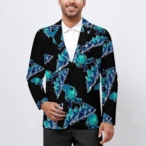 Bigfoot Pawprint Sasquatch Mountains Men's Suits Dress Business Formal Suit Print Jackets Coat for Wedding Party2