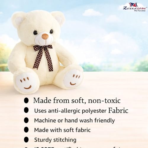 Image of ZEXSAZONE Toy Cute I Smile Teddy Colored Huggable Bear | 32 cm | Plushie Soft Toys for Kids | Plush Soft Toys for Baby Boys and Girls Kids - Teddy | Best Valentine Gift (Cream)