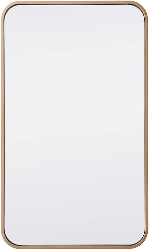 Elegant Decor Evermore 18x30 Soft Corner Metal Rectangular Mirror in Brass