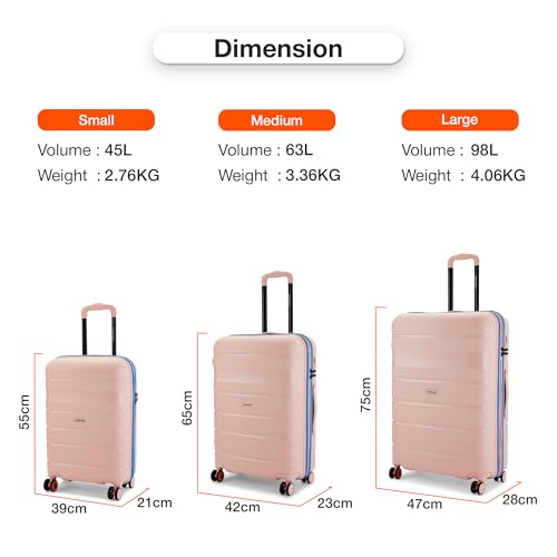 Image of Nasher Miles Jupiter Hard-Sided Polypropylene Cabin Luggage 20 inch | 55cm | 8 Wheels Small Trolley Bag for Travel | Suitcase (Peach)