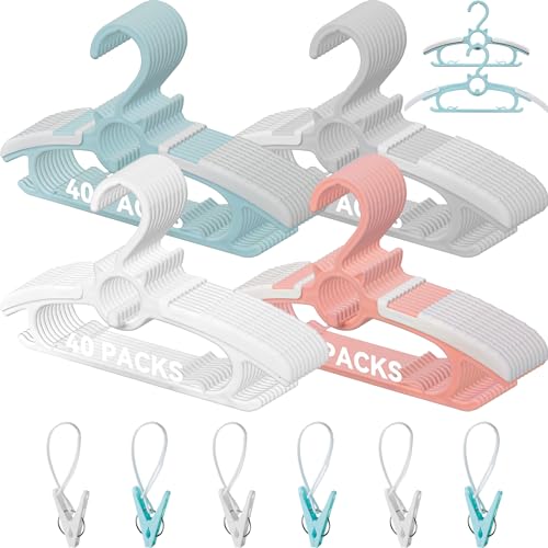 Image of Baby Hangers for Nursery Closet,40 Pack Infant Hangers Extendable and Non-Slip for Newborn Toddler Kids Clothes,11"-14.6" Adjustable Children Coat Pant Hanger for Girl Boy Nursery Must (Multicolor)
