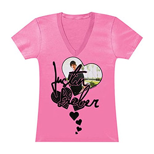Bravado Maglietta Justin Bieber, 7-16 anni, con cuori, Rosa caldo,