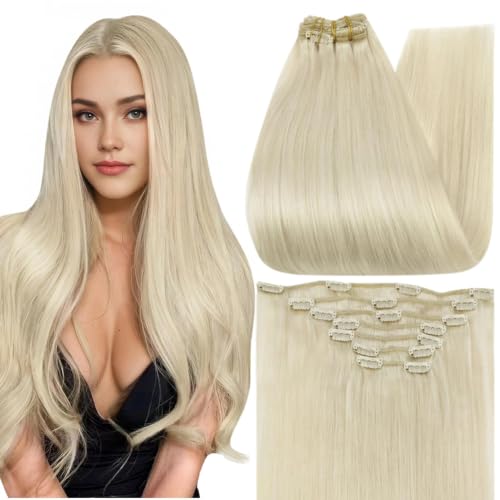 Full Shine Platinum Blonde Hair Extensions Clip in, 12 Inch 7 Pcs 95g