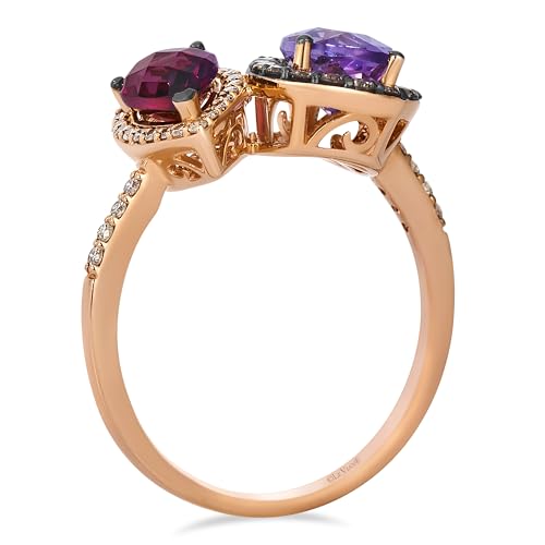 LE VIAN Vanilla Diamond Chocolate Diamond Rhodolite Amethyst Statement Ring for Women - 14k Rose Gold Ring for Her (White/Brown/Pink, 0.34 cttw) Anniversary Promise Wedding Band, Size 72